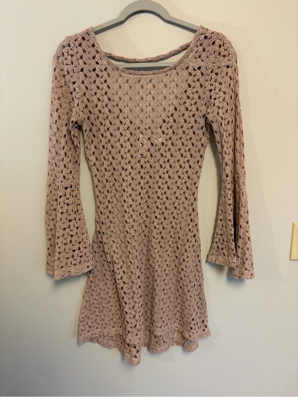 Mimi Chica Dusty Rose Crochet Long Sleeve Dress